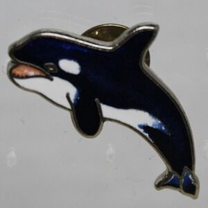 MaFCo Pin Orca Killer Whale Enamel Blue White Vintage‎ Marine Life Lapel Hat Tie